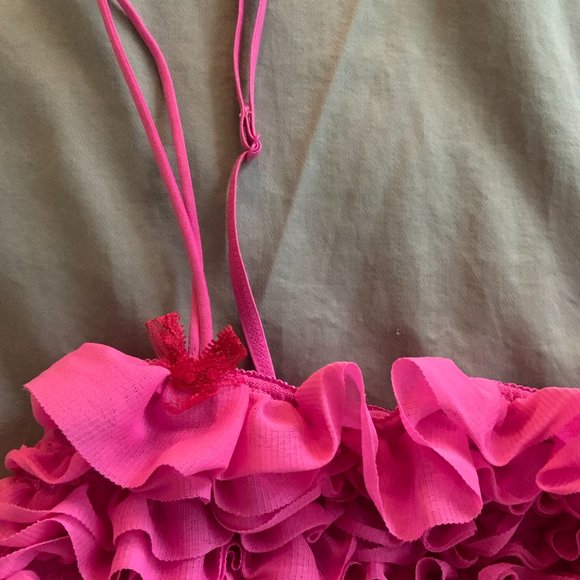Vintage Hot Pink Ruffle Teddy Lingerie Pink Ruffles Top Sheer Babydoll - Picture 6 of 6